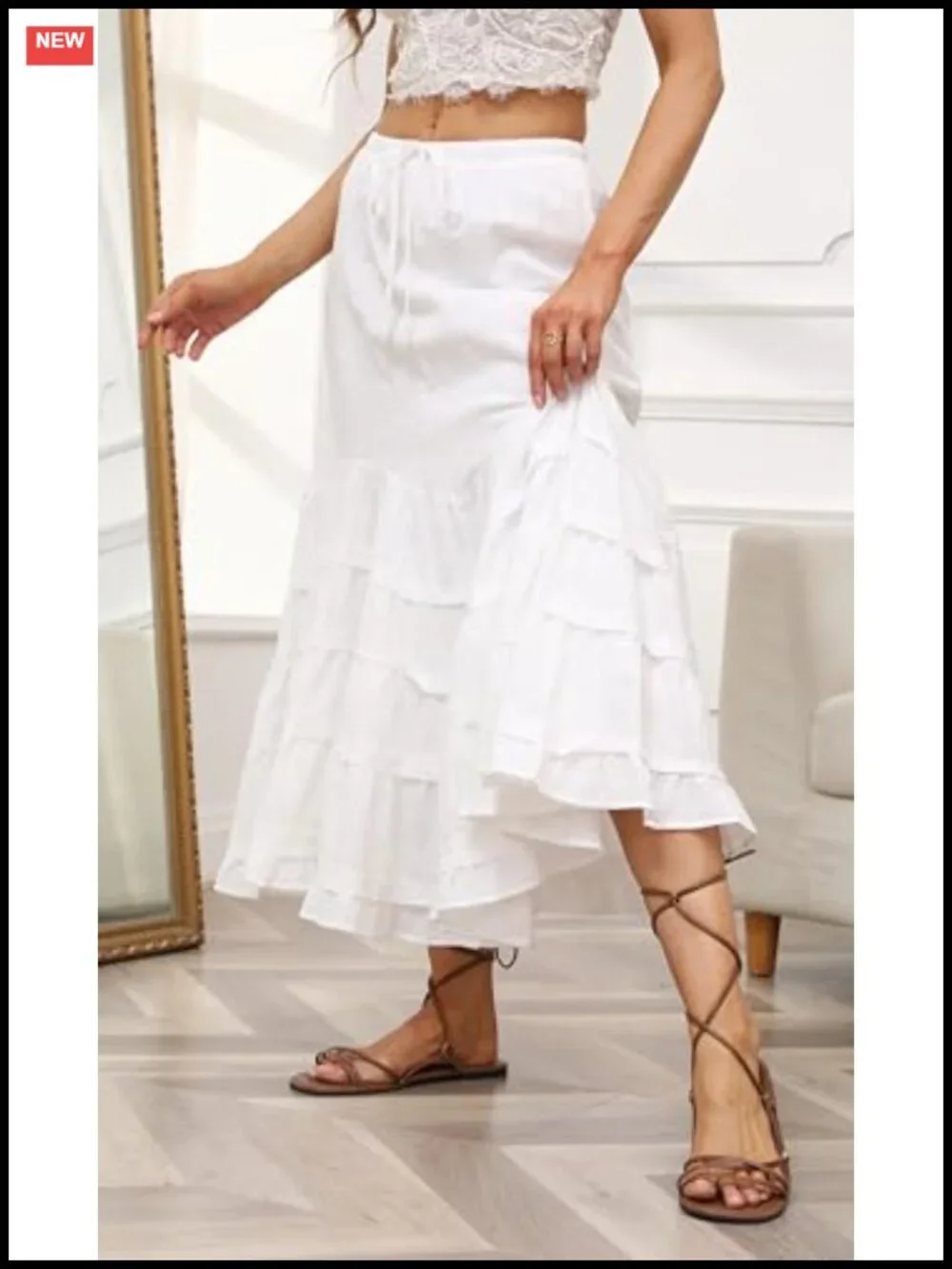 Women Tiered Maxi Mermaid Skirt Drawstring Waist Ruffle Flowy Boho Long Cotton